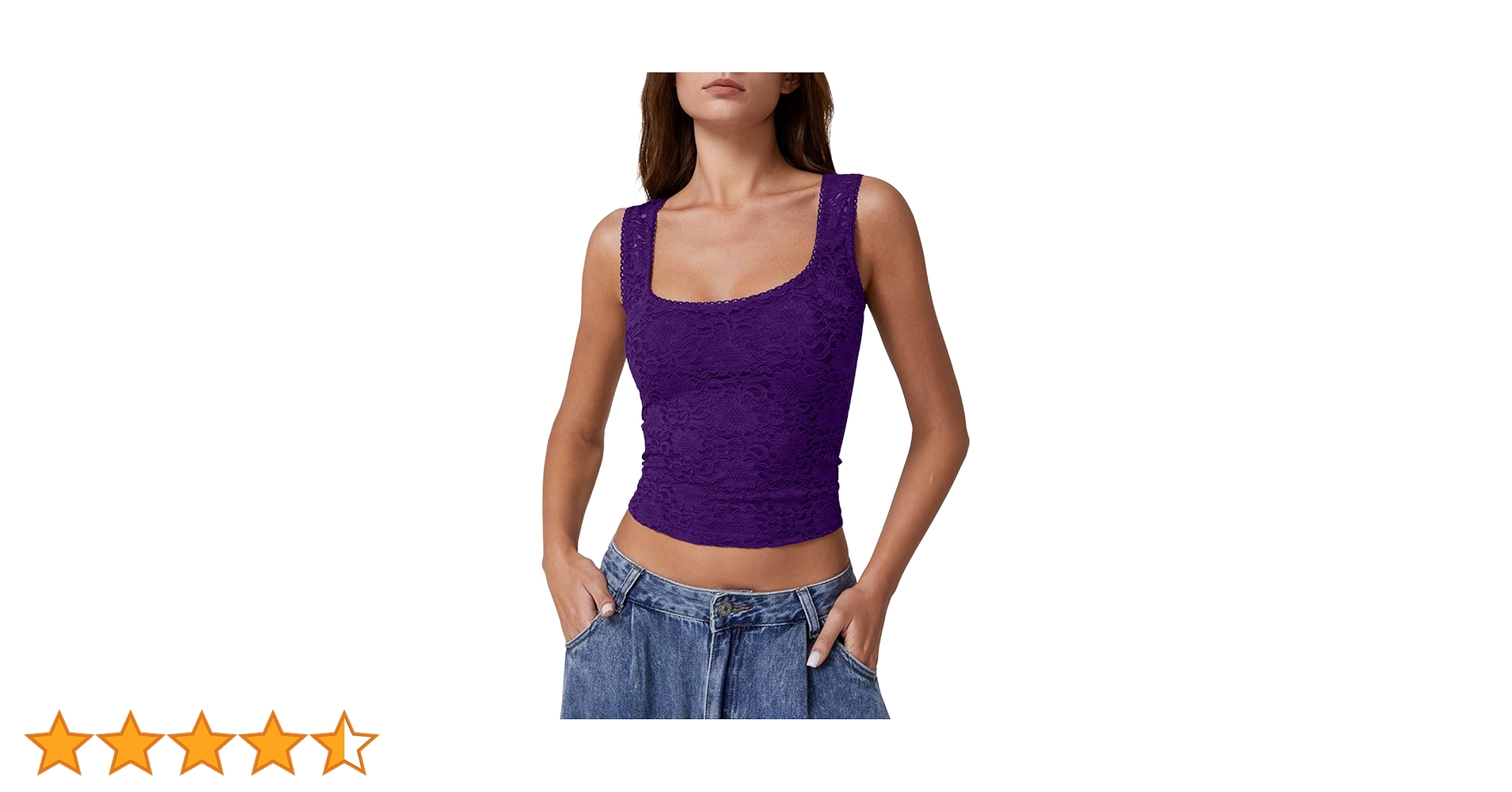 QINSEN Womens Lace Trim Square Neck Sleeveless Tank Tops